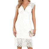 GERT COREL Lace Cocktail Dress for Women, Sleeveless V Neck Elegant Bodycon Midi Dress for Party & Evening