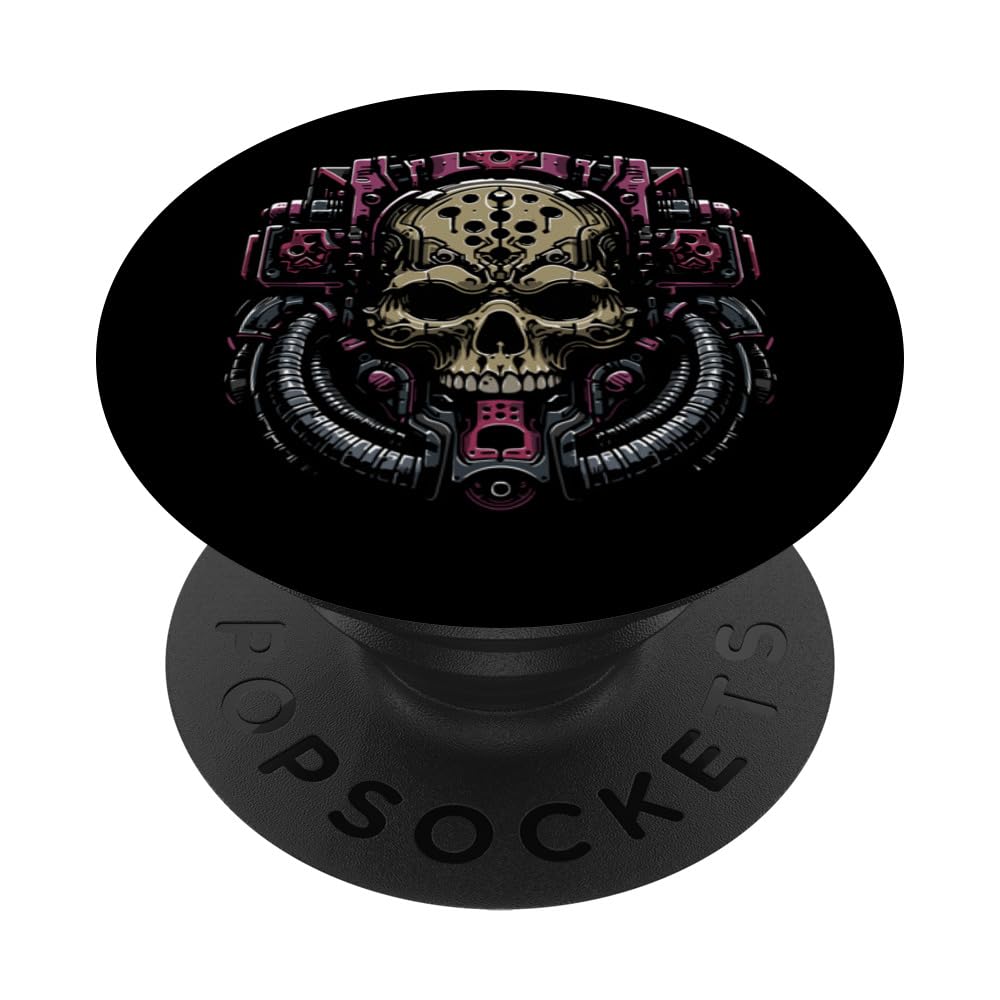 Tech Skull Futuristic Mechanical Skull Bot Future Technology PopSockets Swappable PopGrip