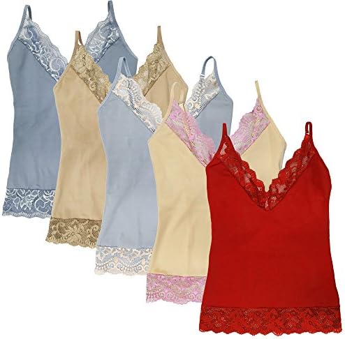 Jodi Gallaer Lingerie Womens Soft Sexy Spandex Control Top Lace V Neck Trim Shelf Bra Adjustable Camisole Sleepwear Top