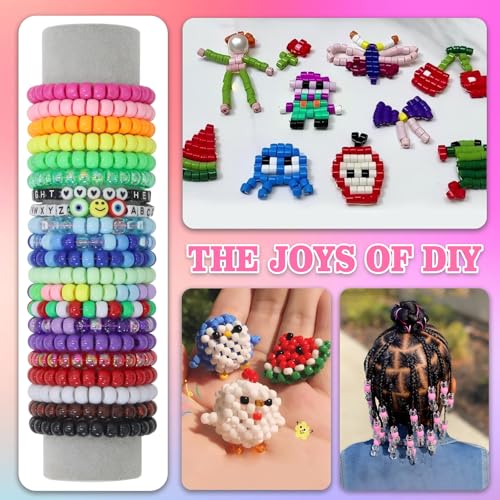 LIS HEGENSA Pony Bulk Plastic Kandi Beads for Necklace Jewelry, Bracelets Making, Hair Braiding, Crafts Braids Kits for Girls, 24 Color,1000 Pieces