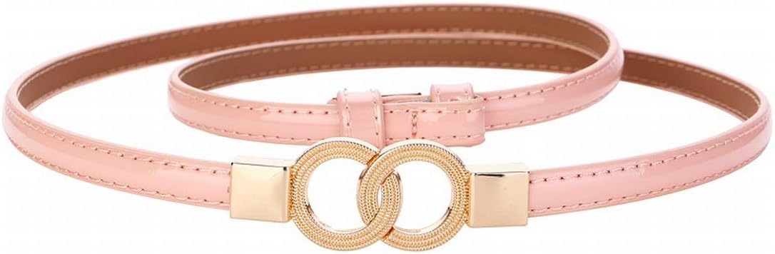 WAVENI Women Leather Dress Belt for Jeans Pants with Round Buckle (Color : Pink)