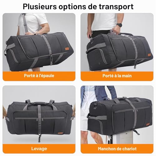 Upeelife Foldable Travel Bag, 125L, Large Travel Bag for Women, Men, Sports, Waterproof, Weekend Bag with Shoe Compartment and Wet Pocket