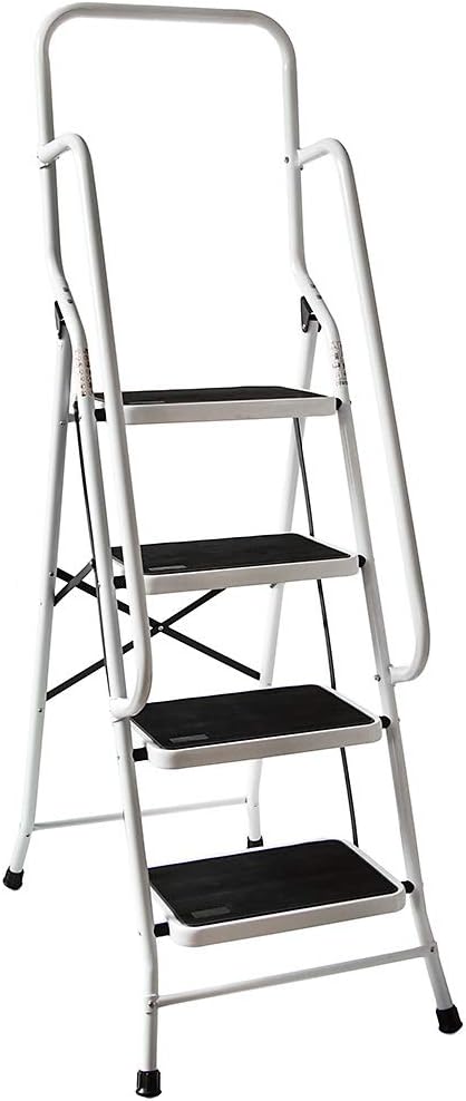 Home Vida 4 Step Ladder with Safety Handrail, Heavy Duty Steel, Portable Folding, Anti-Slip Mat, Home, Kitchen, DIY