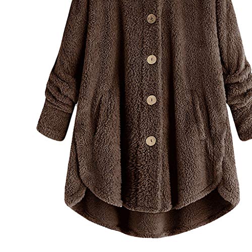 Womens Oversized Hooded Coats Warm Wool Plush Button Cardigan Hoodies Sweaters Coffee - Thumbnail 3