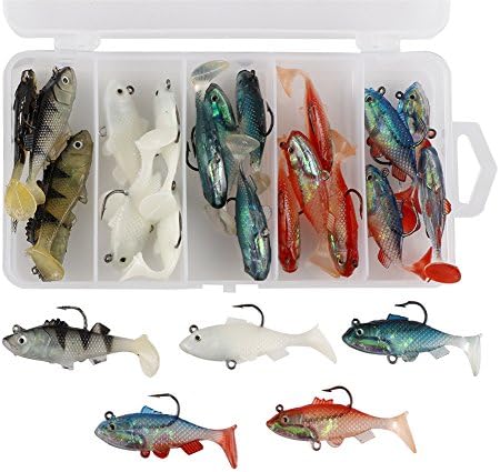25 Pcs Fishing Swimbait Soft Plastic Lures lead Jig Head inside