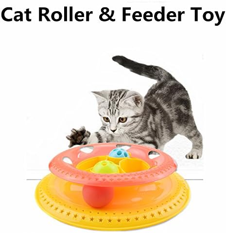 GAOXIONGPT Cat Turntable Tower Toy Cat Feeder Track Tower Ball & Pet Bowl Interactive Amusement Turnplate with Ring Bells Rotary table