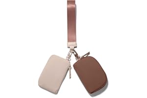 Viverte Mini Zip Around Keychain Wristlet Wallets Small Portable Dual Pounch Wristlet Detachable Coin Purse Pocket Gifts for Women Travel Sports Outdoors (Beige+Brown)