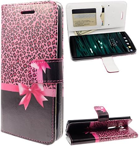 For LG V10 - Animal Print Pink w/Bow Design Wallet Flap Pouch