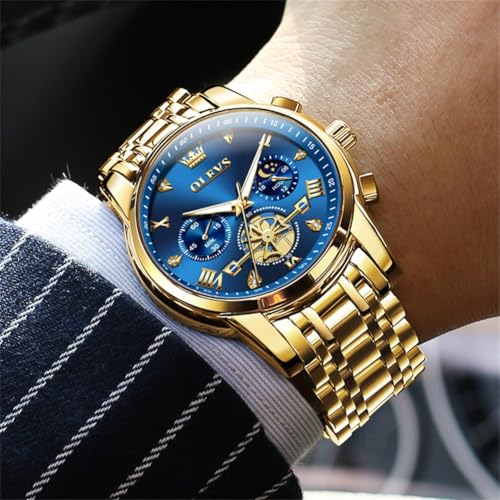 OLEVS Watches for Men Dress Watch with Day Classic Wrist Watches Multifunction Luminous Men Stainless Steel Wristwatch Water Resistant Chronograph Men Business Watches