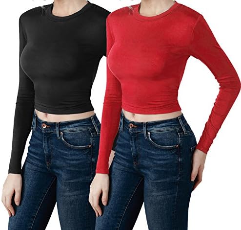 Pack n Pick Womens Basic Long Sleeve Crop Top (2 Pack)