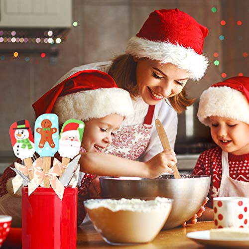 Christmas Spatulas Silicone Spatula Gift - Christmas Rubber Spatulas with Wooden Handle, Perfect for Christmas Gift, Baking (3 PCS) - Thumbnail 5
