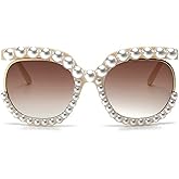 COTIA Square Pearl Sunglasses for Women Luxury Vintage Oversize Round Sun Glasses Party Festival Bling Sunglasses