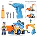 WolVol 3-in-1 Construction Bulldozer Dump Excavator Take-A-Part Truck Toy with Drill and Tools, Lights and Music, Bump and Go Action