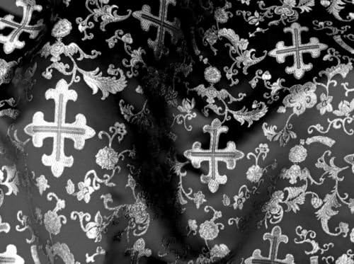 Black/Silver Metallic Church Brocade 45" Per Yard