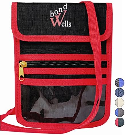 Travel Wallet Passport Holder Neck Pouch RFID Protect Document Organizer Ticket (Red, 12 pockets)