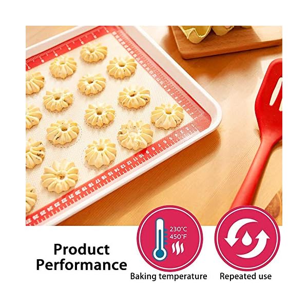 UOON Silicone Baking Mat Sheet Set of 3 - Non Stick Mat Sheets Tray Liner - Reusable BPA Free Professional Silicone Cooking Mats Perfect Bakeware for Baking Cookies, Pastry, Macarons and Pizza 3 Pack