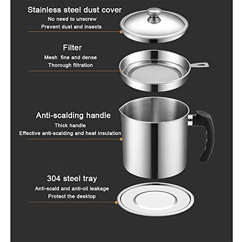 Cooking Oil Filter and Storage,1.3L 304 Stainless Steel,Can Filter and Store Edible Oil, Fat