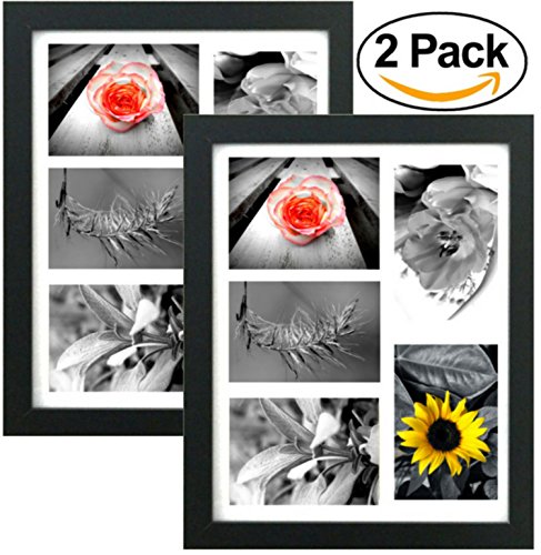 Tasse Verre (2-Pack) Collage Picture Frame 11x14 - Black - Displays Five 4x6 Inch Pictures with Mat and Glass Protection