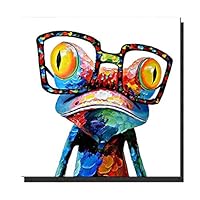 WALTSOM Animal Canvas Wall Art, Happy Frog Framed Oil Painting Modern Wall Art for Living Room Bedroom Office Bathroom, Stretched Ready to Hang Animal Print (16x16inch)