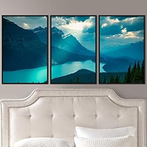 signwin 3 Piece Framed Canvas Wall Art Lake...