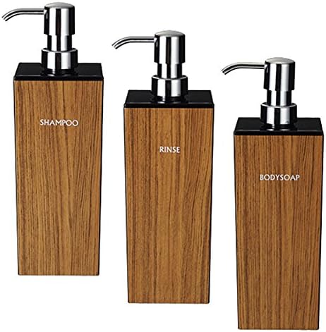 Amazon ディスペンサー セット 角型 木目 沢山 シャンプー リンス コンディショナー ボディーソープ お風呂グッズ バス用品 バスルーム 人気 おすすめ かわいい おしゃれ プレゼント 日本製 Woody ウッディー 角型 特大 黒 チーク 3点セット ソープ シャンプー用