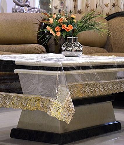 Kuber Industries PVC 4 Seater Transparent Centre Table Cover - Gold