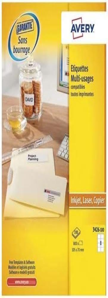 AVERY - UltraGrip 800 Labels - Customisable and Printable - Size 105 x 70 mm - Laser, Inkjet, Photocopier (3426-100)