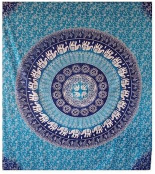 Indian Mandala Sky Blue Wall Tapestry Hippie Hanging Bohemian Bedspread Queen Size Bedding for Bedroom Medallion Yoga Meditation Picnic Beach Blanket Boho Gypsy College Dorm Room Decor by Reet (blue)