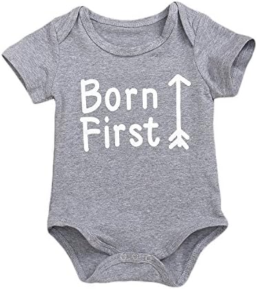 Unmega Baby Girl Boy Twins Outfit Letter Print Romper Short Sleeve Bodysuit Matching Outfit