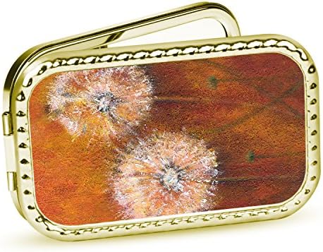 Retro Bronze Porcket Mirror,Premium Chinoiserie Pattern Double Side Foldable Cosmetic Metal Purse Makeup Mirror for Ladies/Girls(Dandelion Clocks Sandy Linden B)