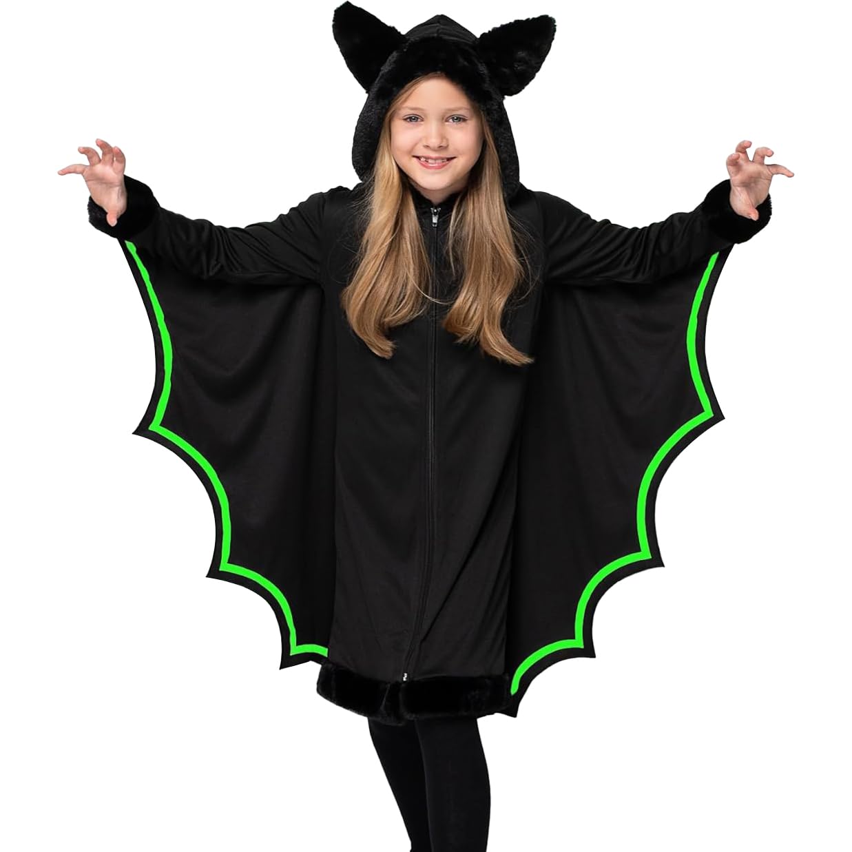 Spooktacular Creations Vampire Bat Costume Glow in the Dark, Girl Black and Silver Wings Costume for Kids, Vampire(Large)