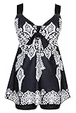 DANIFY Women's Plus Size Swimwear Two Piece Swimsuit Pin up Tummy Control Tankini Swimdress