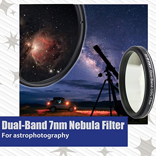 Svbony SV220 Astro Dual Narrowband Filter, 2 Inch 7nm H-Alpha OIII Filter, Against Light Pollution, Suitable for CMOS Colour Cameras, Telescopic Accessories for Astrophotography of Emission Nebulae