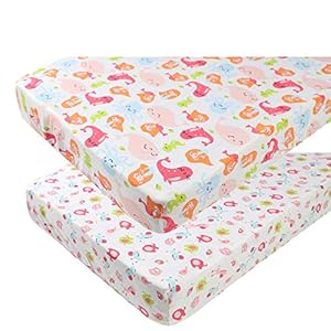 Pack n Play Playard Sheet Set 2 Pack 100% Jersey Knit Cotton Ultra Soft and Stretchy Portable Mini Crib Mattress Fitted…