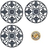 Trivet For Hot Dishes, Pots & Pans. Silicone Hot Pad 'Fleur De Lis' Design (Symbol of Royalty) Mimics Cast Iron Trivets but Without Scratching your Table (7.5 inch Round, Set of 3 Pads, Dark Gray)