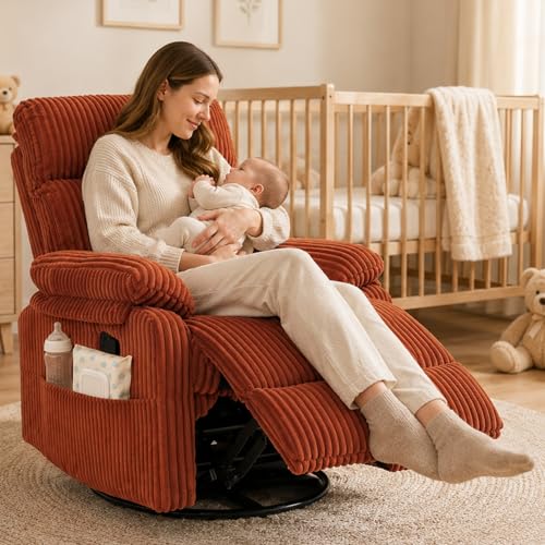 Anwick Super Soft Orange Rocking Chair Nursery Recliners, Small Recliner Rocking Chair
