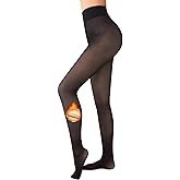 Ibeauti Womens Fleece Lined Tights Sheer Warm Fake Translucent Thermal Pantyhose Stretchy Thick Fleece Tights Control Top