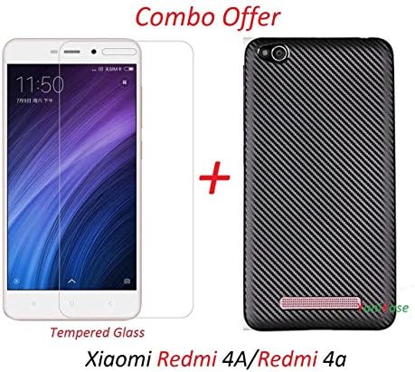 YuniKase (COMBO OFFER) for Xiaomi Redmi 4A / Redmi 4A - - - "360 Degree" Sleek Rubberised Matte Carbon Fibre Design Back Cover (Black) + Premium Tempered Glass Mobile Screen Protector - - - (Transparent)