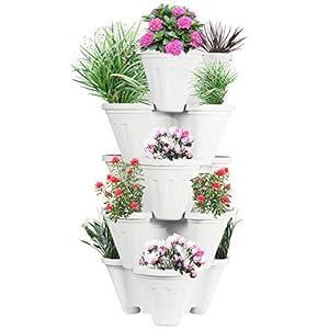 POTS4NATURE Garden Stacking Flower Pot Tower Vertical Plastic Garden Planter Vegetable Flower Strawberry Planter Pot…