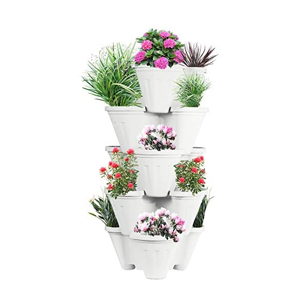 POTS4NATURE Garden Stacking Flower Pot Tower Vertical Plastic Garden Planter Vegetable Flower Strawberry Planter Pot…
