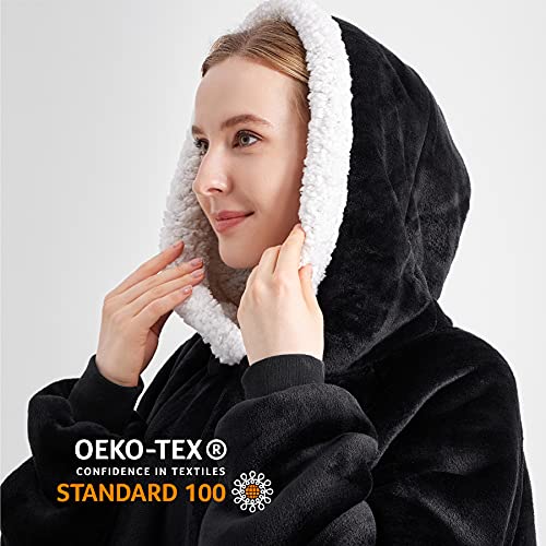 BEDSURE Wearable Blanket Hoodie Sherpa Fleece Hooded Blanket for