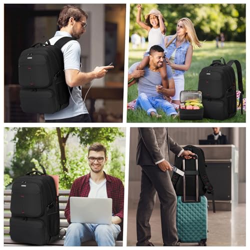 RAINSMORE Mochilas para Hombre con Lonchera Mochila para Laptop 17 Pulgadas Gran Impermeable Mochila con USB Puerto y Puerto Audífonos