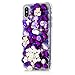 Mavis's Diary iPhone Xs Case, iPhone X Case, Full Edge Protective Plastic Case, 3D Handmade Crystal Clear Bling Diamonds Shiny Purple Rhinestone Pearl Floral Hard PC Cover