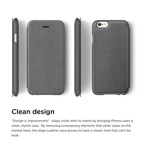 iPhone 6S Case, elago [Leather Flip][Dark Grey/Dark Grey] - [Card Slot][Screen Protection][Premium Hybrid Construction] - for iPhone 6/6S - Thumbnail 3