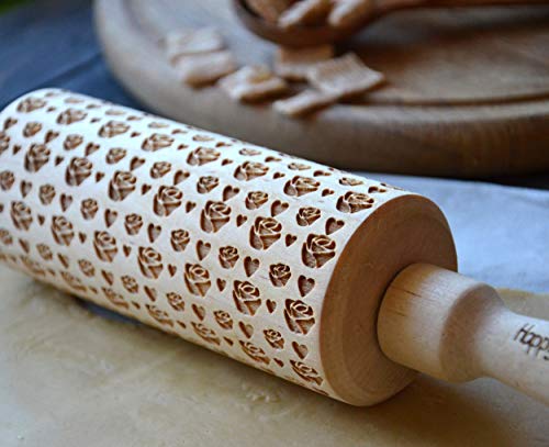 Folk Flowery Damask pattern Wooden Personalized Engraved Rolling pin - By Enjoy The Wood - Rolling Pin engraved Sugar Cookies Gift for Her