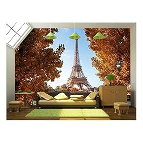 Seine in Paris with Eiffel Tower in Autumn Time - Removable Wall Mural | Self-Adhesive Large Wallpaper - 66x96 inches
