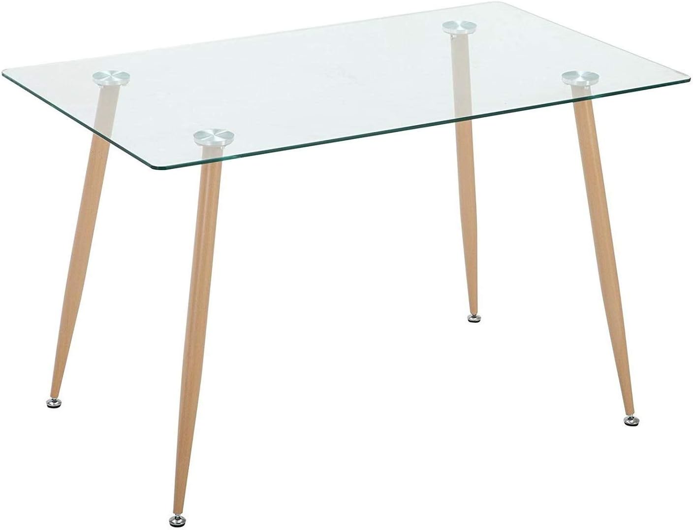 Mecor Dining Table Glass Top and Wooden Look Leg Modern Kitchen Table Rectangular