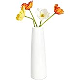 16CM White Tall Conic Ceramic Flower Vase Taper Vase Table Top Small Narrow Neck Vases for Home Wedding Table Bedroom Living Room Office Desk(Flowers not Included)