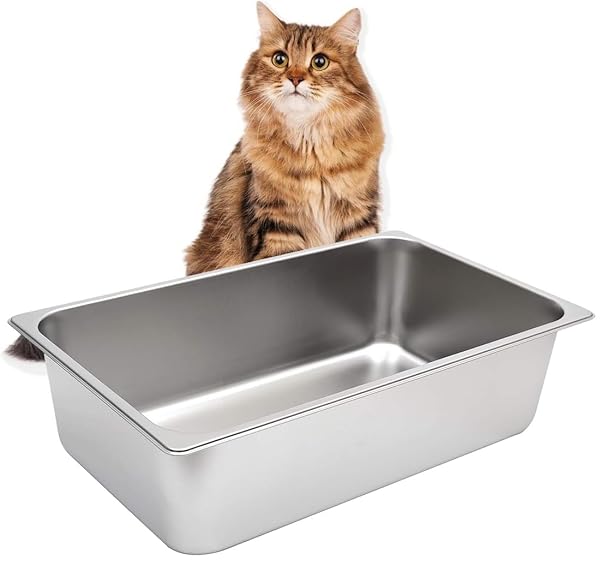 KICHWIT STAINLESS STEEL CAT LITTER BOX, METAL LITTER PAN FOR CAT, NON STICK SMOOTH SURFACE, 21.1″ L X 13.1″ W X 6″ H