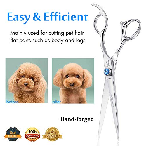 JASON 7" Straight Dog Grooming Scissors, Ergonomic Pets Grooming Shears
